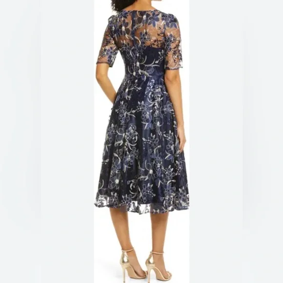Eliza J Navy and Cream Floral Midi Dress - Picture 7 of 11